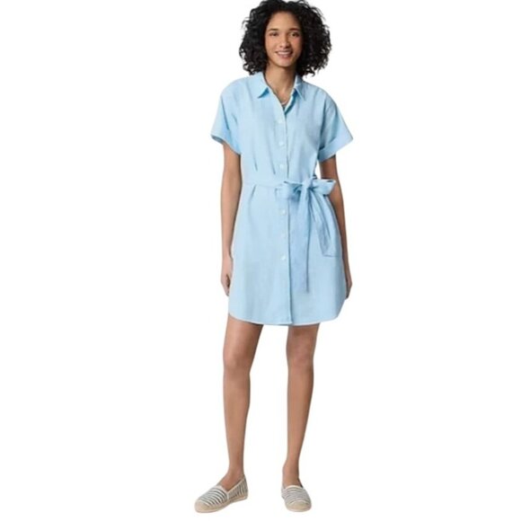 J. Crew Factory Linen-Blend Belted Mini Shirtdress Women's Size Medium - Picture 1 of 6